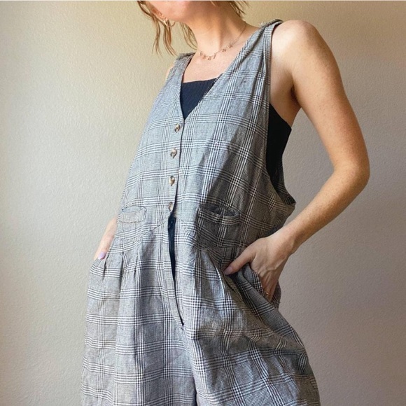 Vintage Catch the Spirit Black Plaid Trouser Short Overalls Shortalls Size 22W - Picture 6 of 12